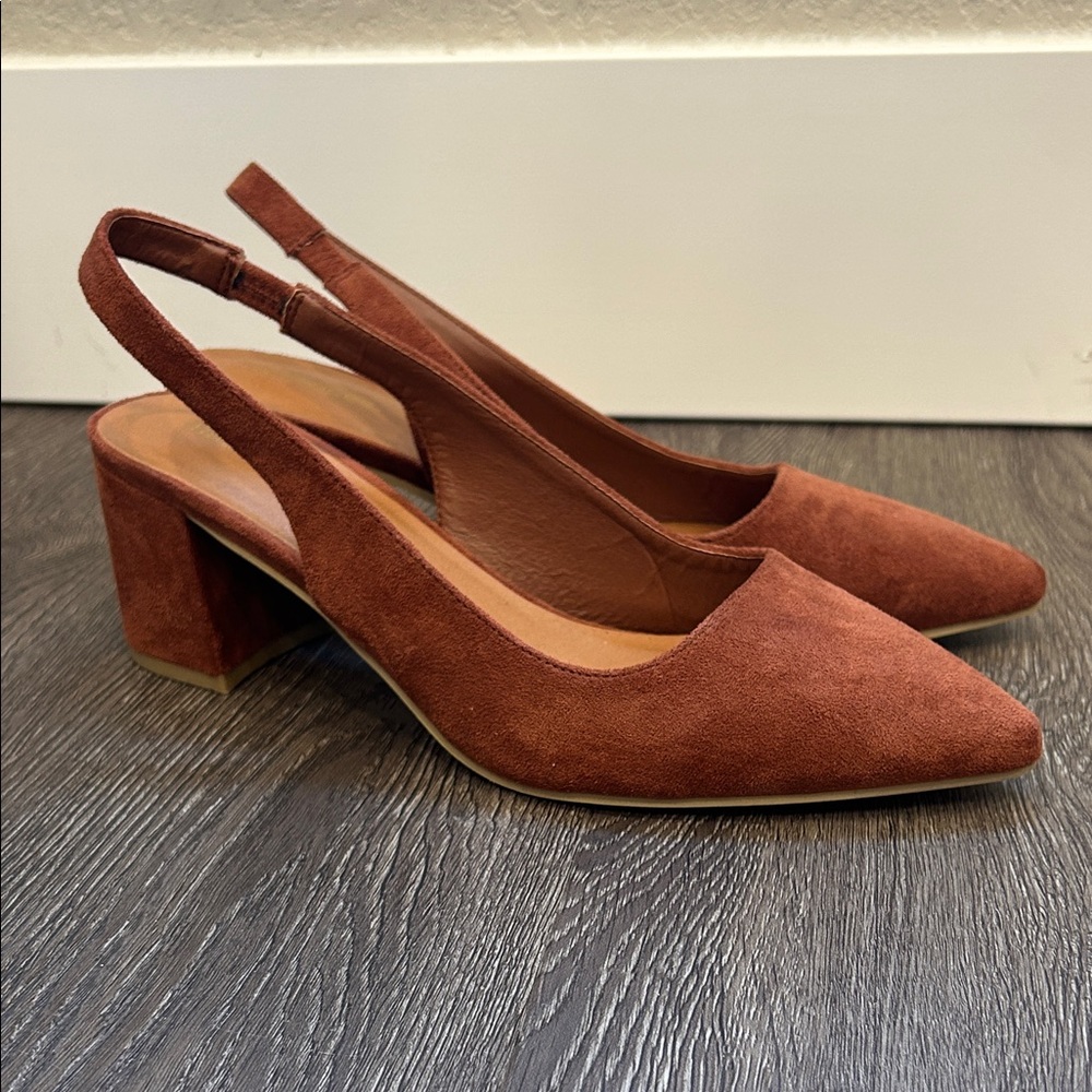 Maurice Lily Sling Back Block Heel, Cognac Size 9.5